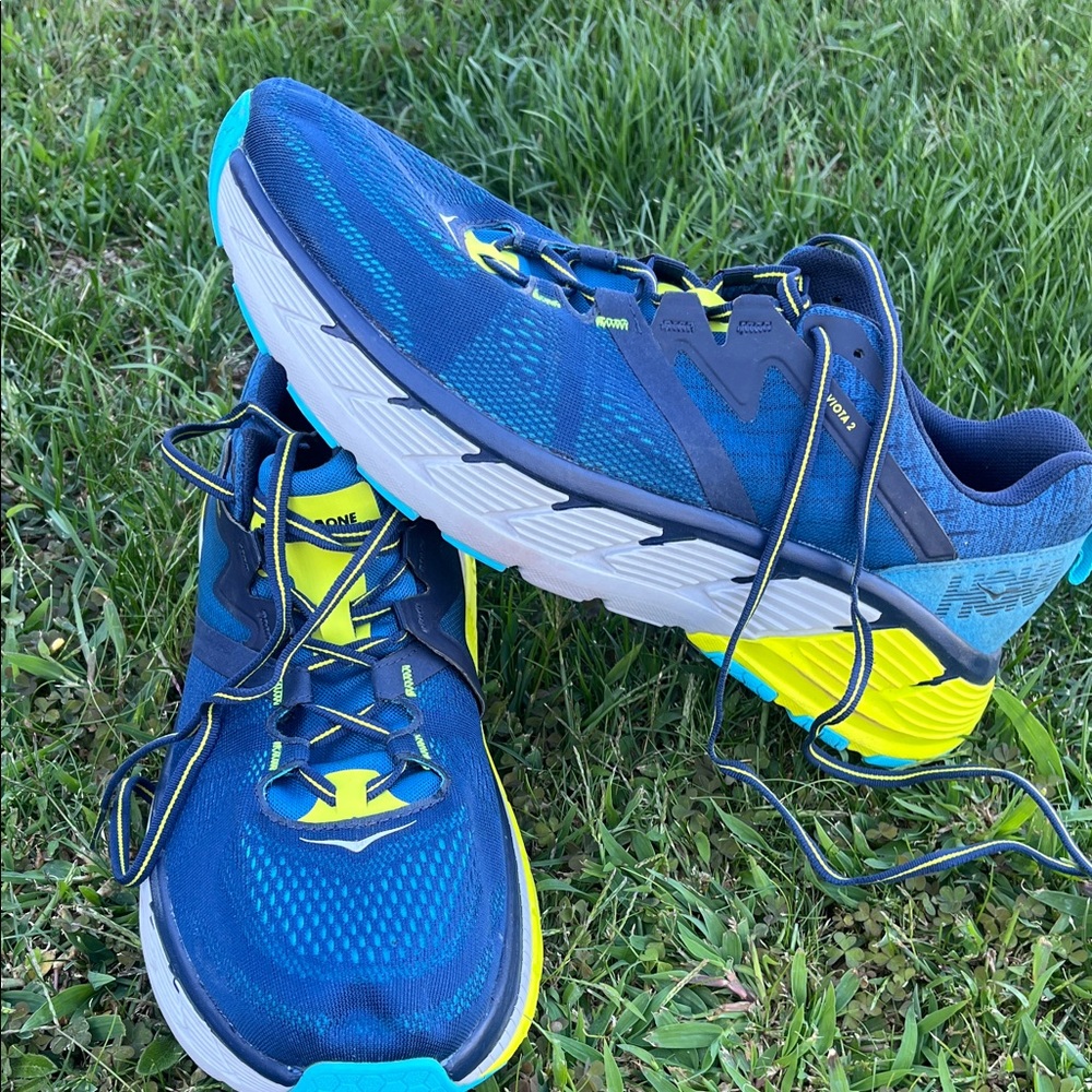 Hoka Men's Blue and Yellow Athletic Shoes